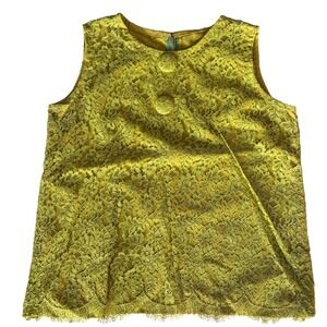 Vintage Women M Green Lace Sleeveless Blouse Zip Back Button Grannycore Heritage